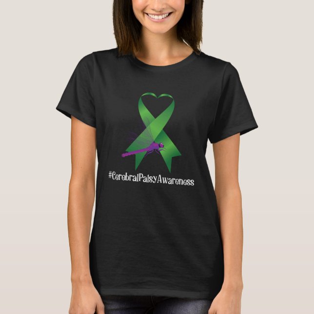 Hippie Dragonfly Ribbon Cerebral Palsy Awareness T-Shirt (Vorderseite)