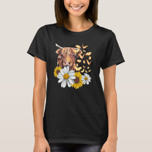Hippie Farm Animal Sunflower Scottish Highland Co T-Shirt