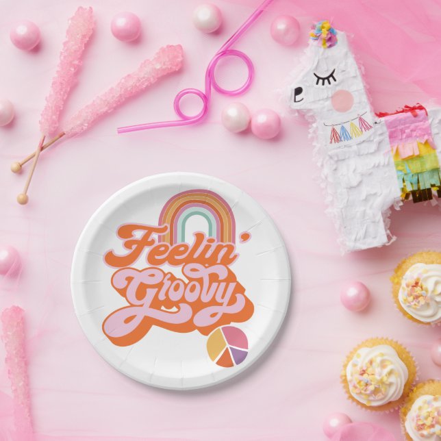 Hippie Feelin' Groovy Rainbow Peace Sign Pappteller (Party)