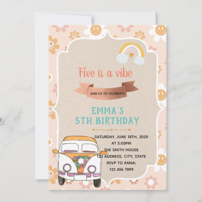 Hippie Five ist eine lebhafte Einladung (Vorderseite)