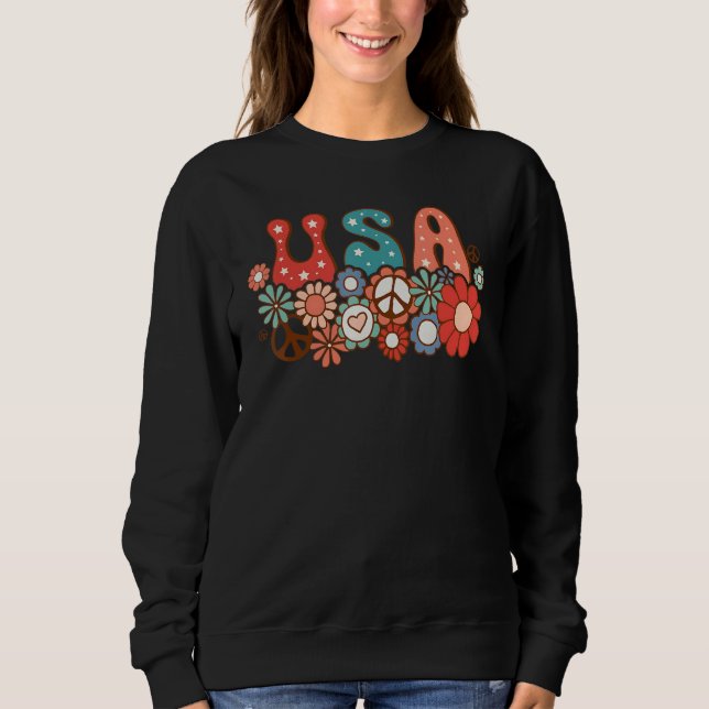 Hippie Flower USA American Flag Groovy 4th of July Sweatshirt (Vorderseite)