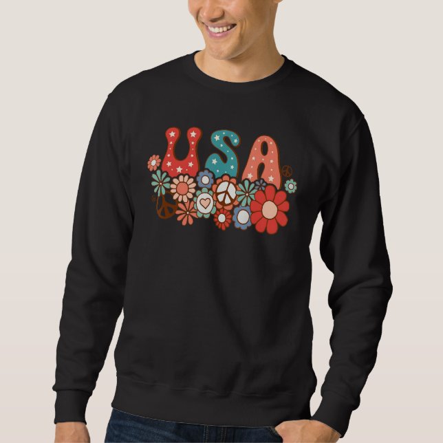 Hippie Flower USA American Flag Groovy 4th of July Sweatshirt (Vorderseite)