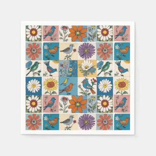 Hippie Folk Art Floral Patchwork mit Vögeln Serviette