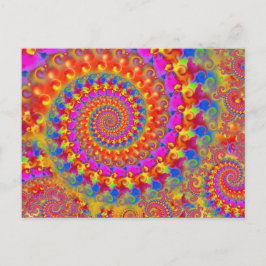 Hippie Fraktal Muster Rosa Türkis / Gelb Postkarte