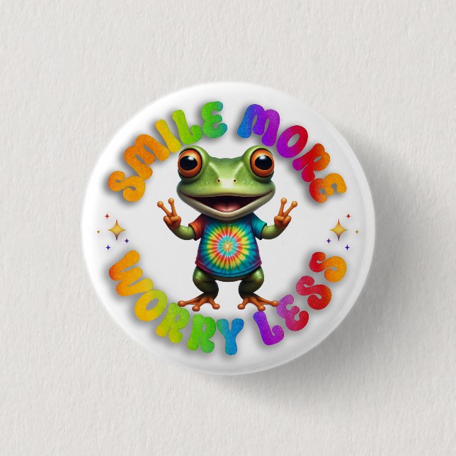 Hippie Frog Happy Positive Vibes Niedlich und farb Button (Vorderseite)