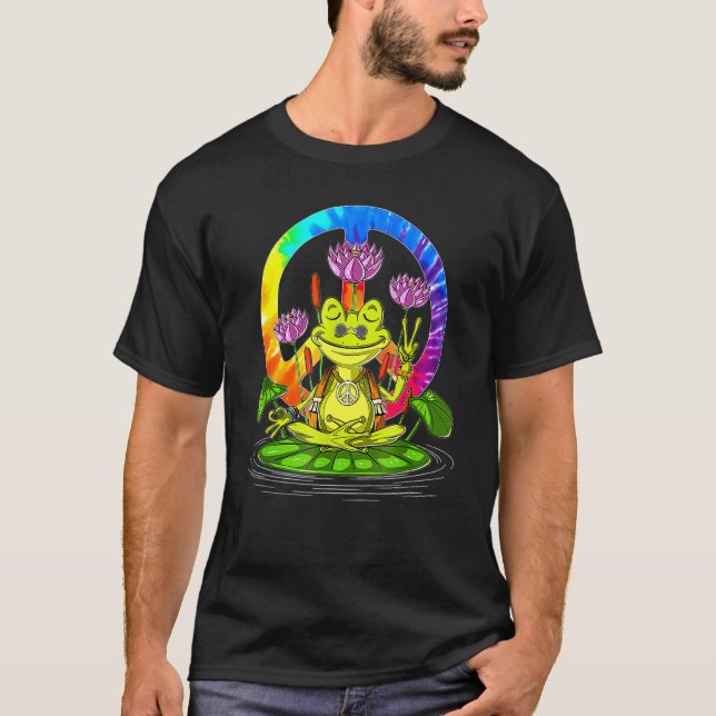 Hippie Frog Peace Sign Yoga Hippies 70er für Fraue T-Shirt (Vorderseite)