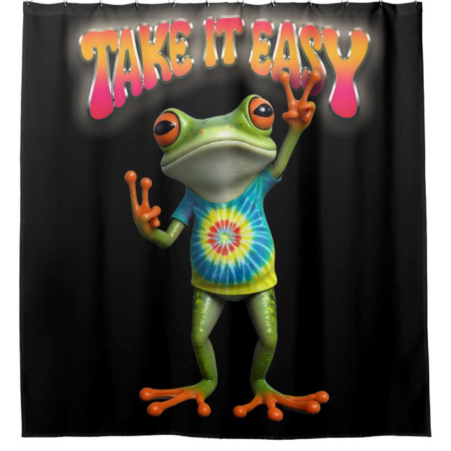 Hippie Frog Take it Easy Fun Colorful  Duschvorhang (Vorderseite)