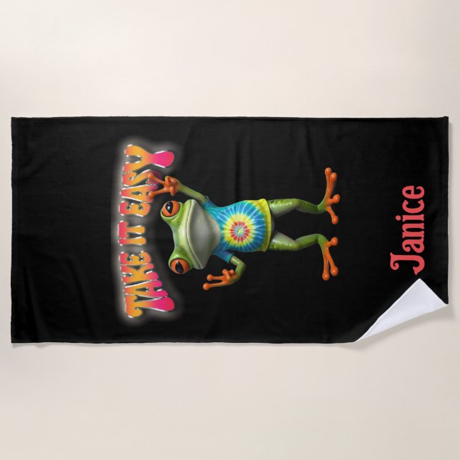 Hippie-Frosch Nimm's Leicht Farbenfroh  Strandtuch (Vorderseite)