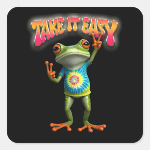 Hippie-Frosch Nimm's leicht Lustig Bunt Quadratischer Aufkleber