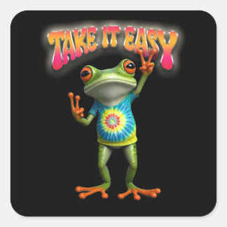 Hippie-Frosch Nimm's leicht Lustig Bunt  Quadratischer Aufkleber