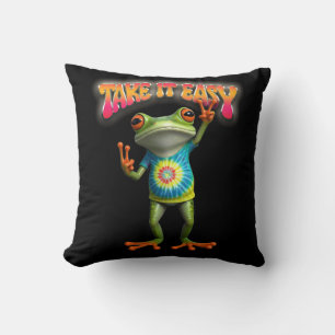 Hippie-Frosch Nimm's leicht Lustige Farben  Kissen