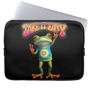 Hippie-Frosch: Nimm's leicht, Spaß und bunte Farbe Laptopschutzhülle