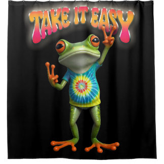 Hippie-Frosch Nimm's Leicht Spaßige Farben  Duschvorhang