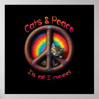 Hippie Gefärbte Krawatte Cat Lovers Peace sign Psy