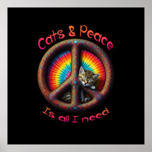 Hippie Gefärbte Krawatte Cat Lovers Peace sign Psy Poster