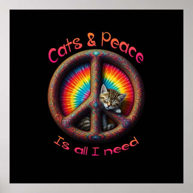 Hippie Gefärbte Krawatte Cat Lovers Peace sign Psy Poster (Vorne)