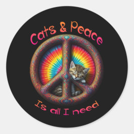 Hippie Gefärbte Krawatte Cat Lovers Peace sign Psy Runder Aufkleber