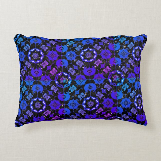 Hippie Gemustert Geometric Blue Lila Black Dekokissen (Vorderseite)