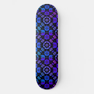 Hippie Gemustert Retro Geometric Blue Lila Black Skateboard