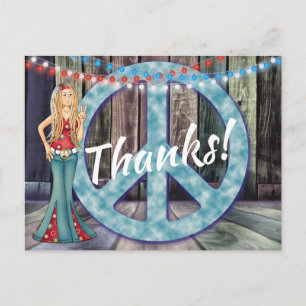 Hippie Girl and Peace Sign Vielen Dank! Danke Postkarte