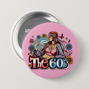 Hippie Girl Cick Peace signiert Finger Kunst Button