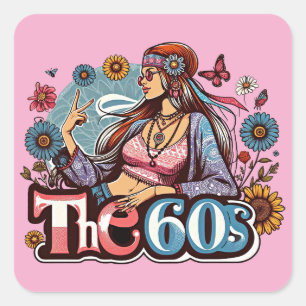 Hippie Girl Cick Peace signiert Finger Kunst Quadratischer Aufkleber