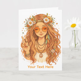 Hippie Girl Giving a Peace Gesture Blank Art Card Karte