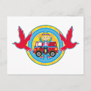Hippie Girl mit Camper Van & Doves Postkarte