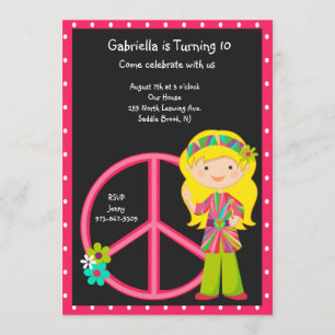 Hippie Girl mit Peace Sign Girl Einladung