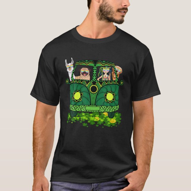 Hippie Girl St Patricks Day RV Bus mit Hund Peace T-Shirt (Vorderseite)