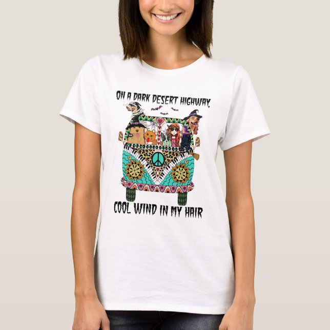 Hippie Girl und Hunde Rotzunge auf einer dunklen W T-Shirt (Vorderseite)
