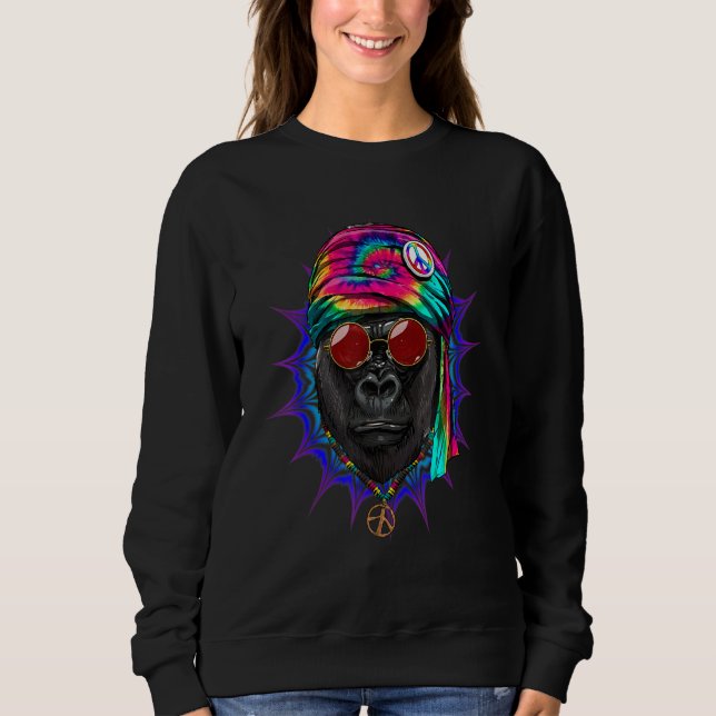 Hippie Gorilla Ape Tie Dye Peace Sign Psychedelic  Sweatshirt (Vorderseite)