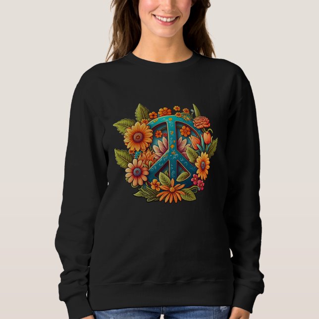 Hippie Groovy 70 s Hippy Peace Sign Graphic Womens Sweatshirt (Vorderseite)