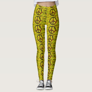 Hippie Groovy-Friedenssymbole gelb Leggings