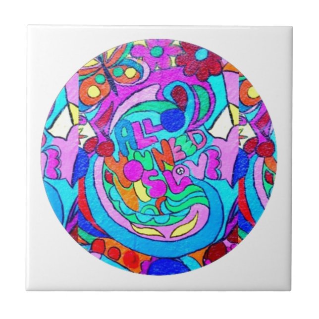 Hippie Groovy Liebe Fliese (Vorderseite)