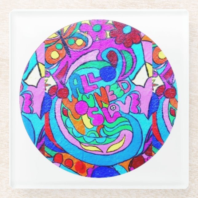 Hippie Groovy Liebe Glasuntersetzer (Vorderseite)