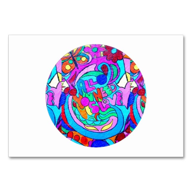 Hippie Groovy Liebe Tischnummer (Vorderseite)