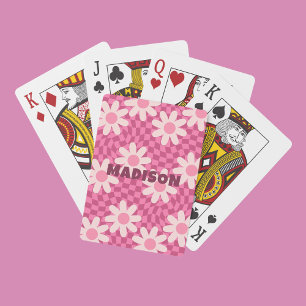 Hippie Groovy Pink Daisy Personalisiertes Namensge Spielkarten