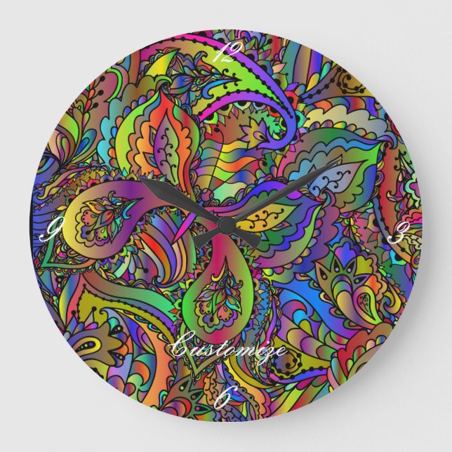 Hippie Groovy Psychedelic Design Thunder_Cove Große Wanduhr (Vorderseite)