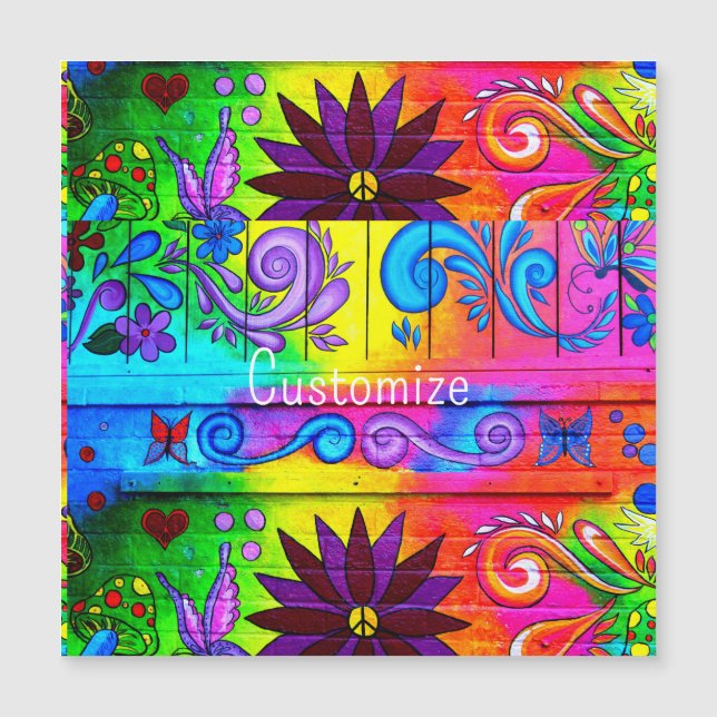 Hippie Groovy Retrofarben Magneteinladung (Vorderseite)