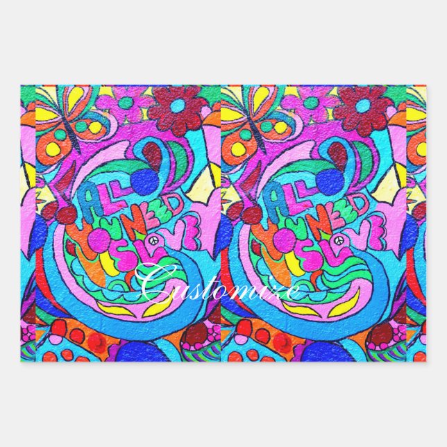 Hippie Groovy Ruhe und Liebe Geschenkpapier Set (Vorderseite 2)