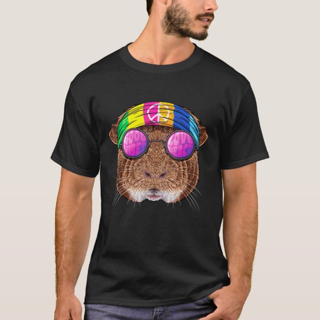 Hippie Guinea Schweinefleisch Liebe Friedenszeiche T-Shirt (Vorderseite)