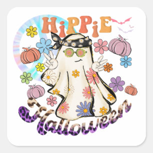 Hippie Halloween Ghost Retro Halloween Quadratischer Aufkleber