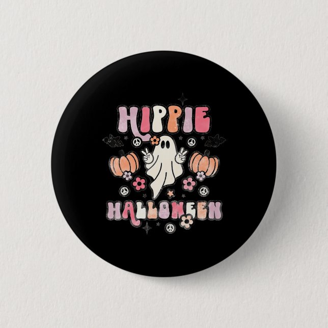 Hippie Halloween Ghost s Kostüm Groovy Spooky S Button (Vorderseite)