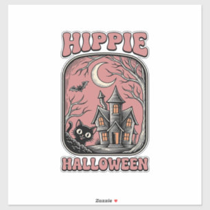 Hippie Halloween Katze Spukhaus Vintage Design_ Aufkleber
