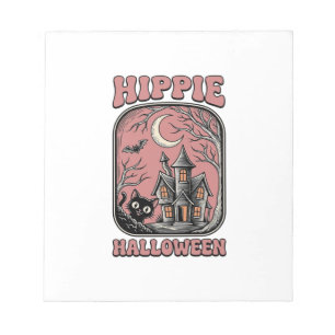 Hippie Halloween Katze Spukhaus Vintage Design_ Notizblock