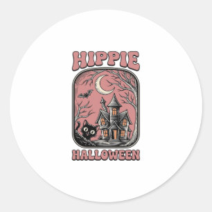 Hippie Halloween Katze Spukhaus Vintage Design_ Runder Aufkleber