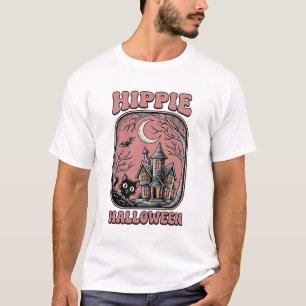 Hippie Halloween Katze Spukhaus Vintage Design_ T-Shirt