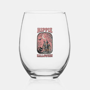 Hippie Halloween Katze Spukhaus Vintage Design_ Weinglas Ohne Stiel