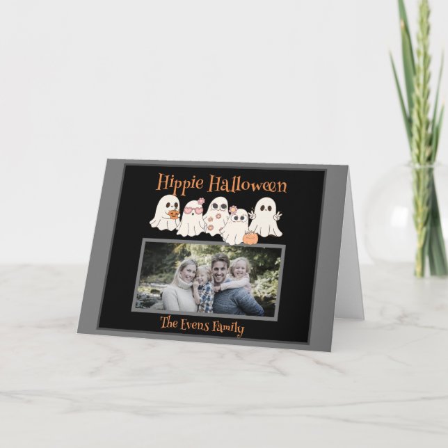 Hippie Halloween Niedliches Hippie-Ghosts-Foto gef Karte (Vorderseite)